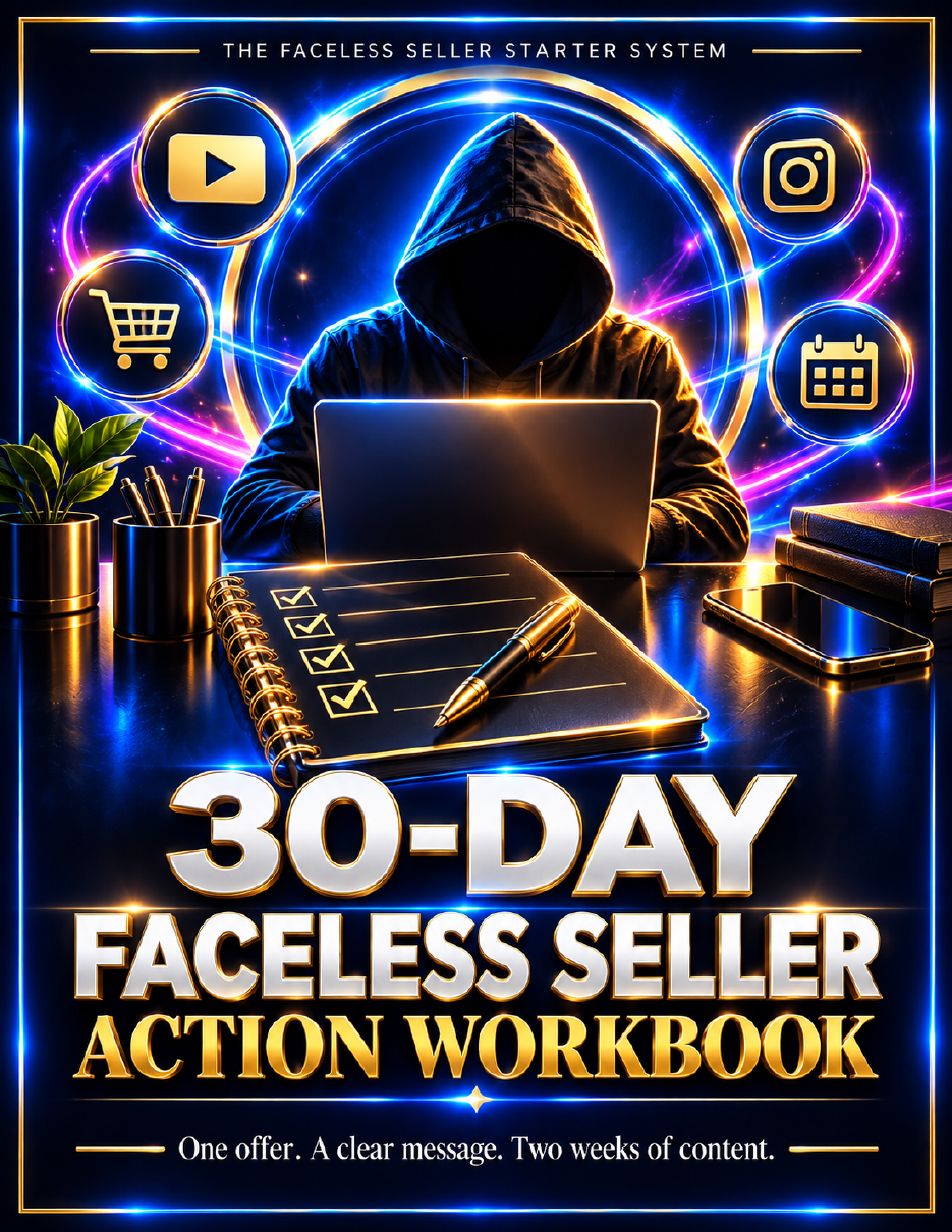 The 30-Day Faceless Seller Action Workbook guide cover
